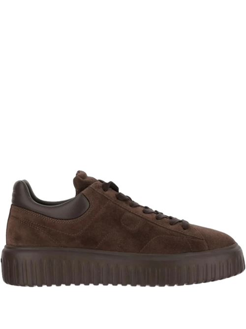 Sneakers da uomo in pelle scamosciata , H laterale colore marrone sullo sfondo marrone HOGAN | HXM6450FC6TPJQ0UV2